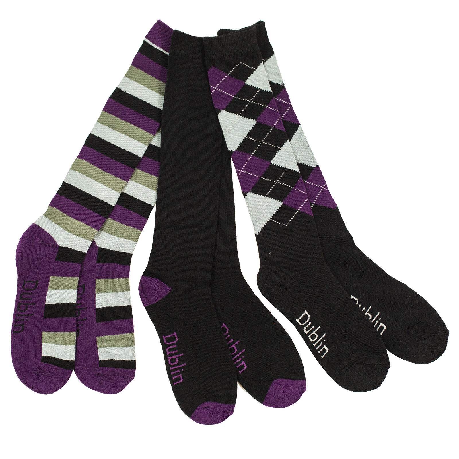 Black/Purple/Grey Dublin strumpor 3-pack/3 mönster