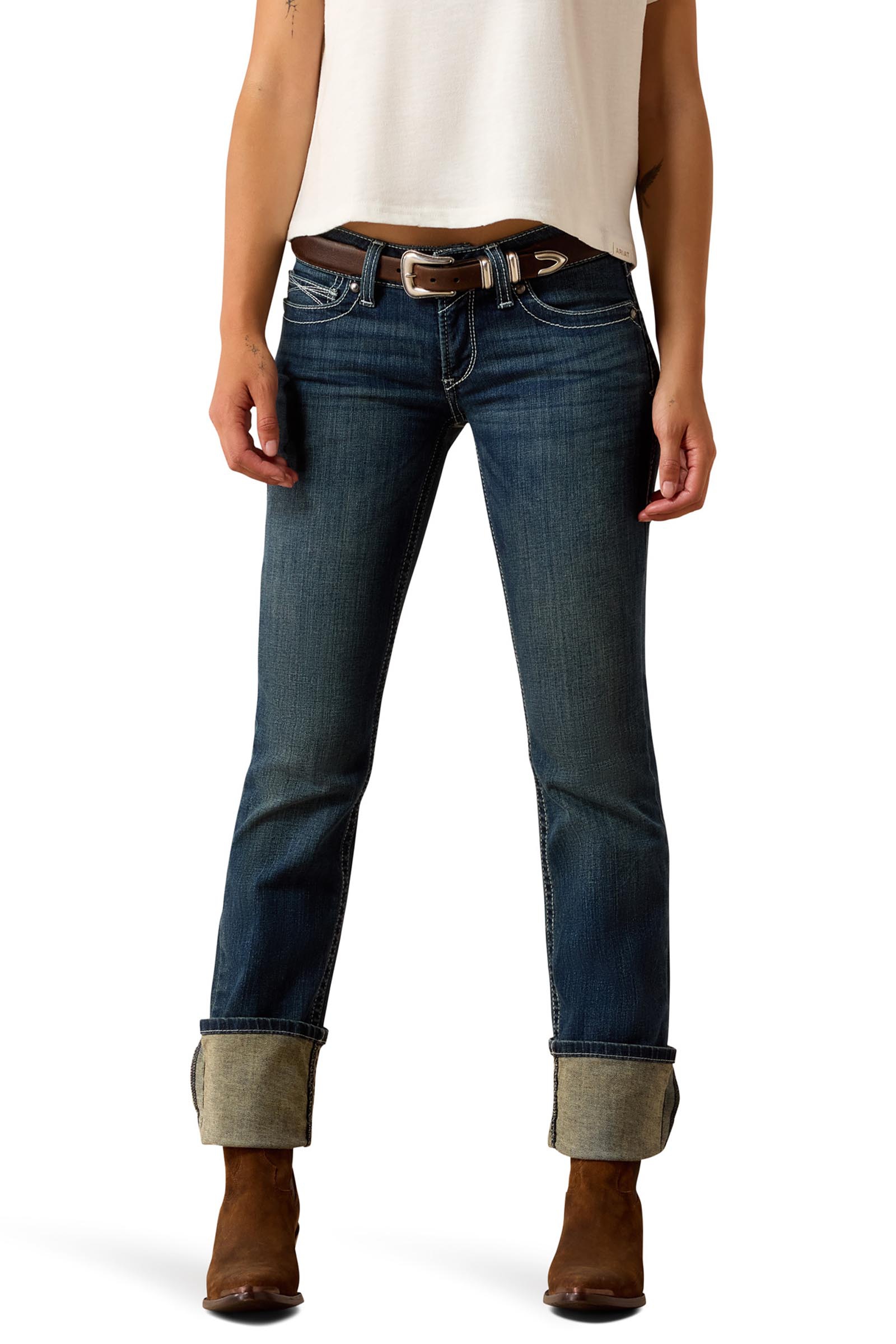 Ocean Ariat R.E.A.L. Mid Rise Stretch Icon Stackable Straight Leg Mid-rise stretch jeans f&ouml;r dam med raka ben