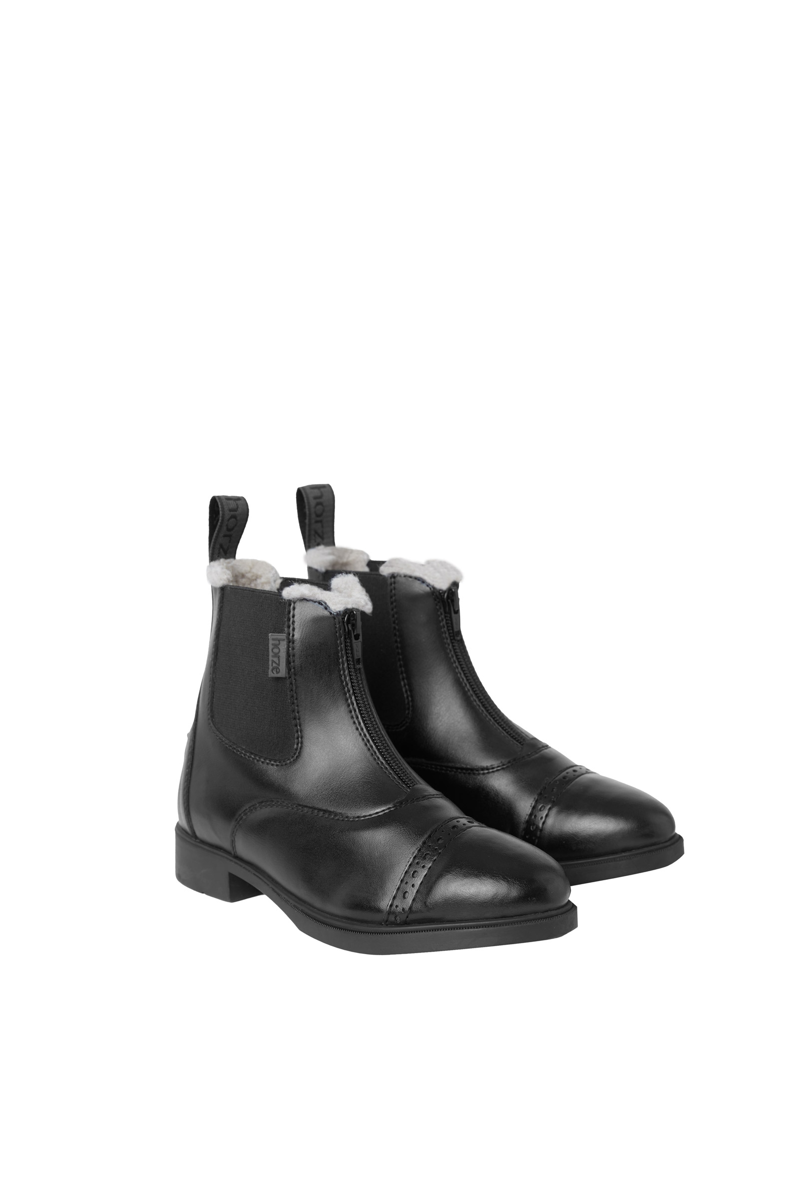 Horze Wexford Kids Jodhpur-skor för vintern i barnstorlek med dragkedja fram och fuskpäls