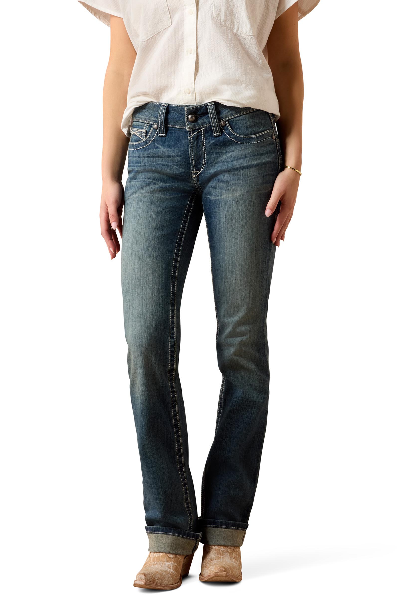 Ariat R.E.A.L. Mid Rise Stretch Icon Stackable Straight Leg Mid-rise stretch jeans f&ouml;r dam med raka ben