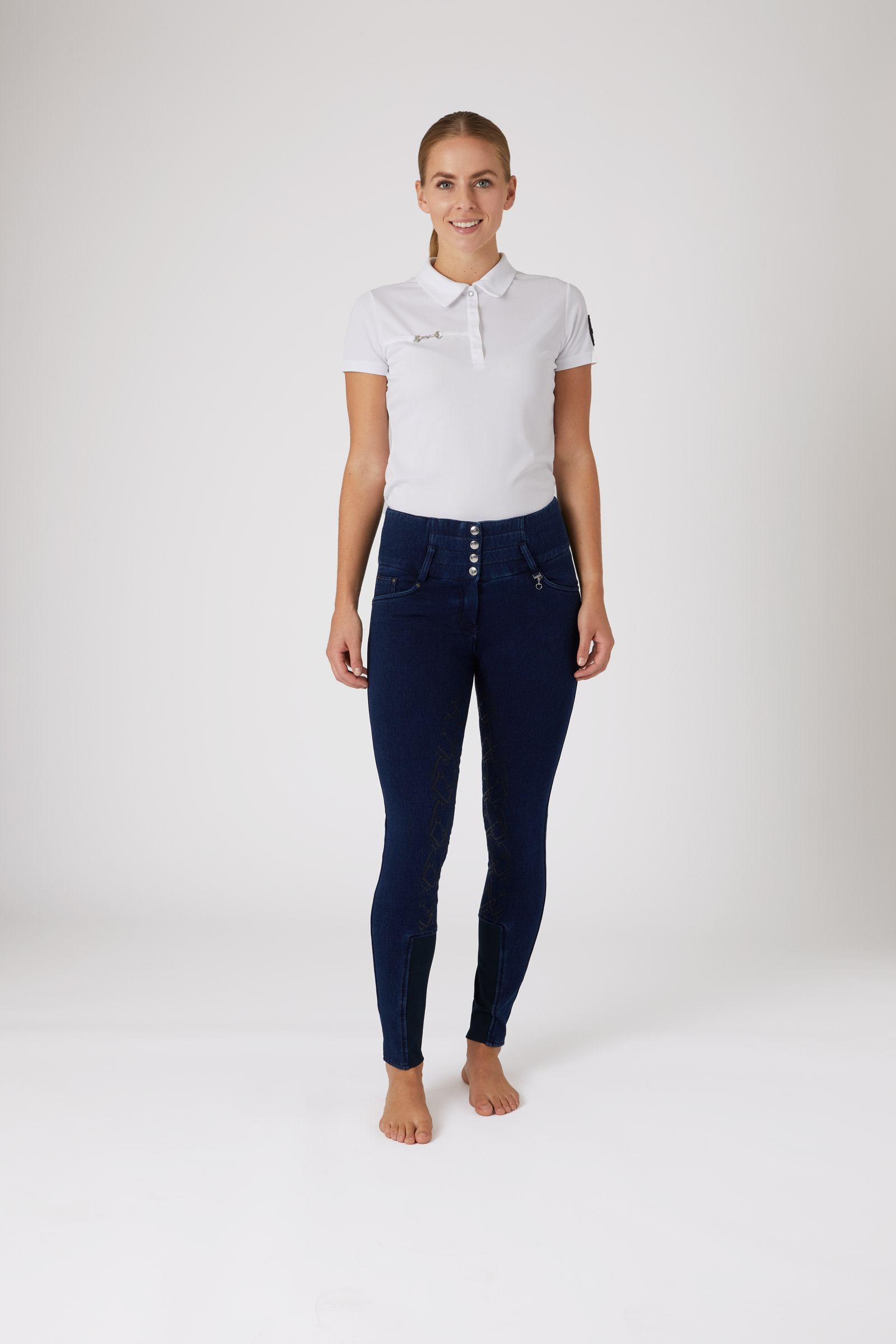 Horze Kacy denim thermo ridbyxa med helskodd f&ouml;r dam