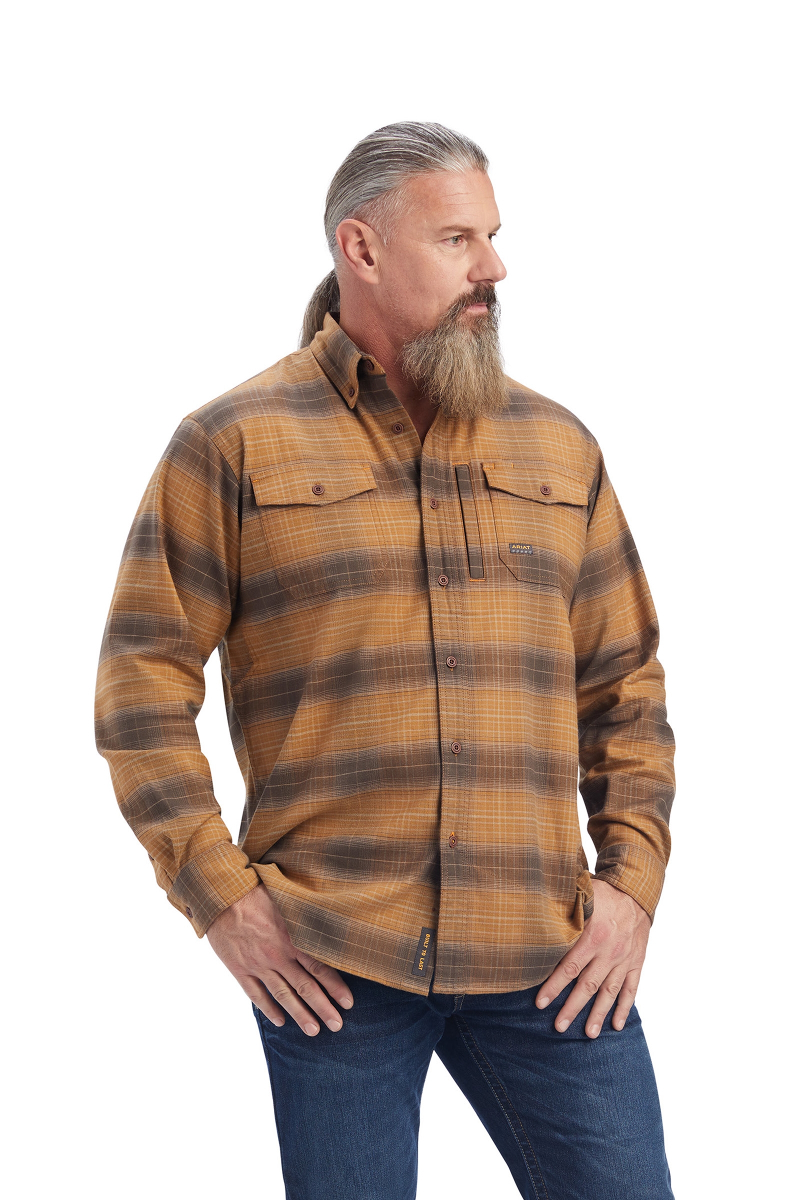Safari Light brown Ariat Rebar flanell DuraStretch arbetsskjorta