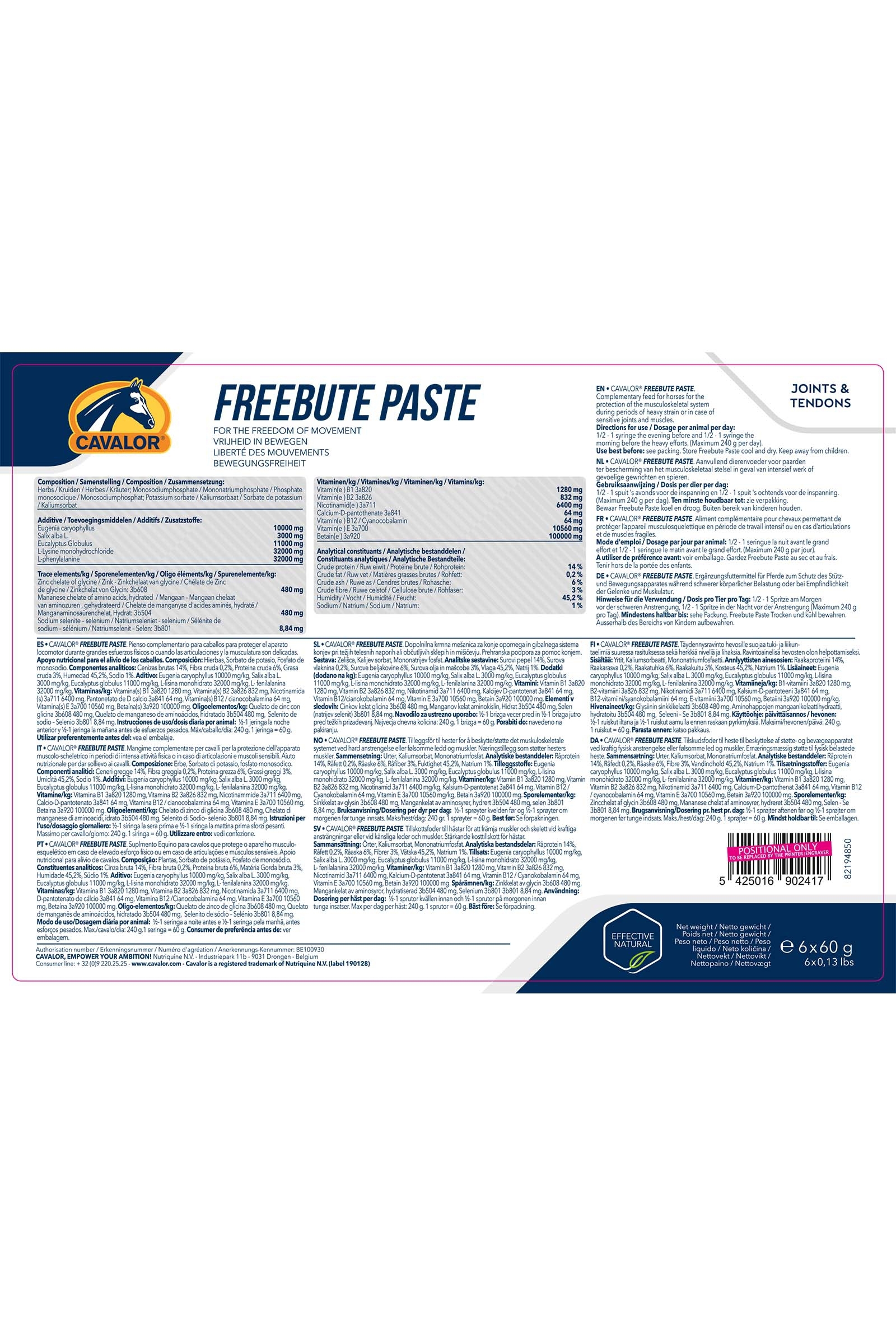 Cavalor Freebute Paste, leder & senor, 6x60g