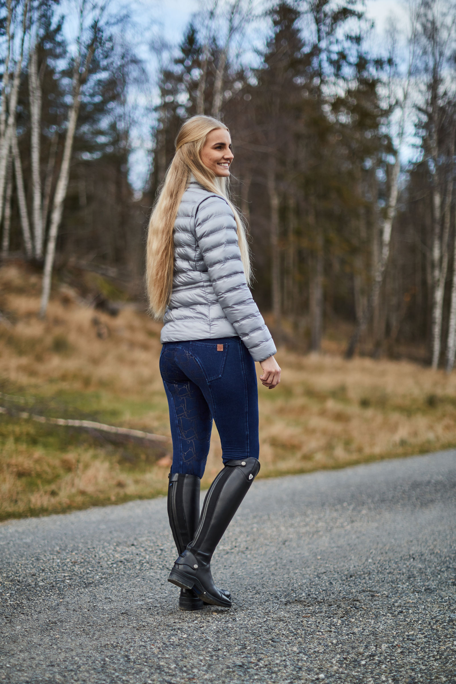 Horze Kacy denim thermo ridbyxa med helskodd f&ouml;r dam