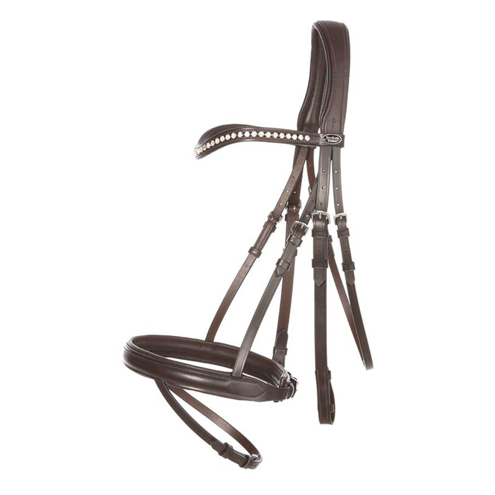 Brown Kavalkade Diana IR träns med aachen-nosgrimma med lädertyglar