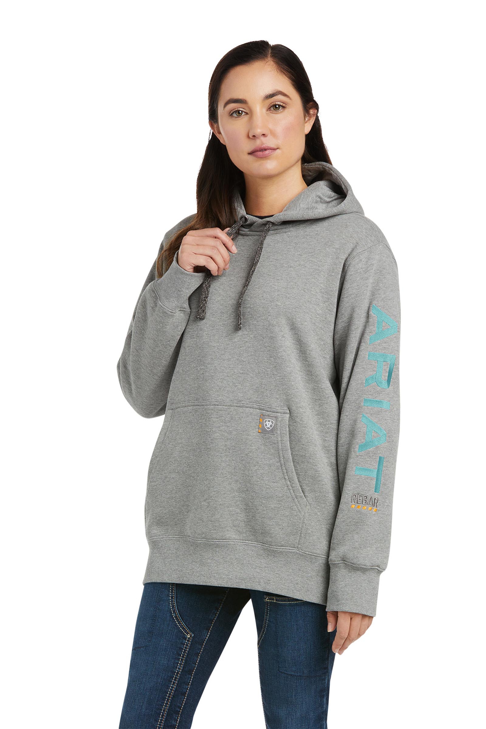 Heather Grey Ariat Rebar Graphic Hoodie, dam